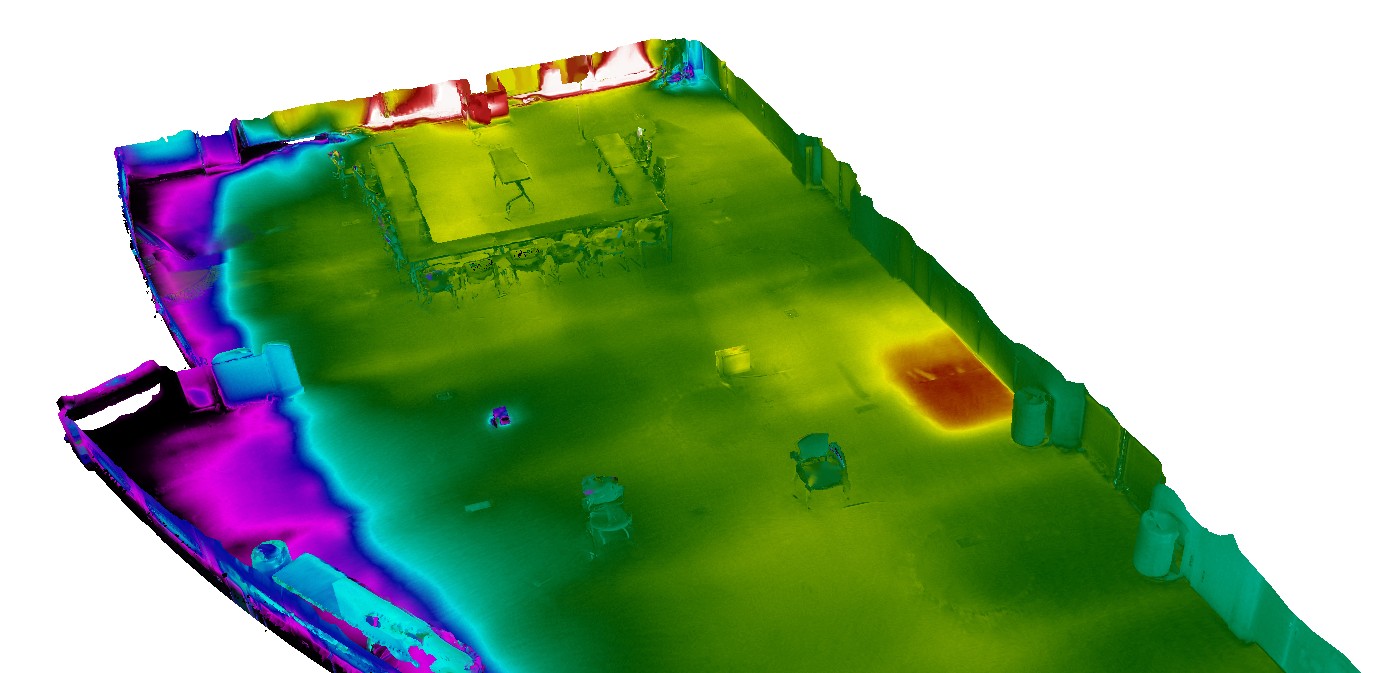 A 3D mesh with color representation of the thermal images mapped onto the mesh